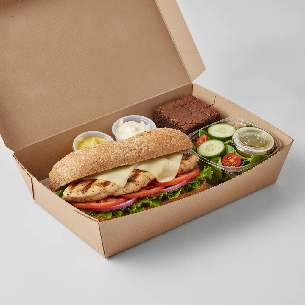 Standard Lieutenant Box Lunch - Grilled Chicken with Wheat Bread, Side Salad and Brownie