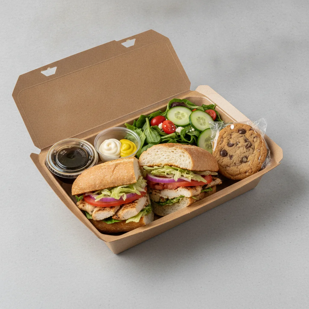 Standard Lieutenant Box Lunch - Grilled Chicken with Wheat Bread, Side Salad and Assorted Cookie