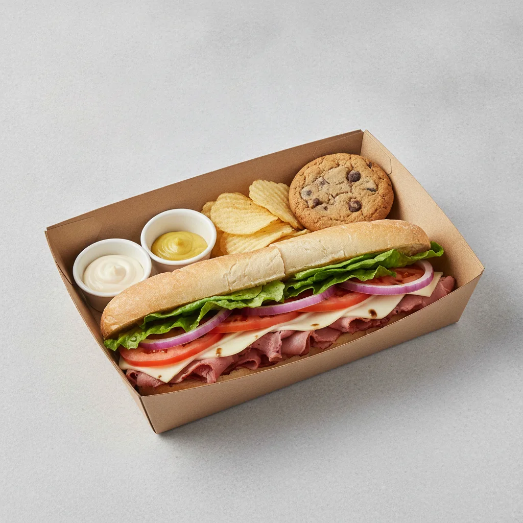 Standard Lieutenant Box Lunch - Pastrami with White Bread, Chips and Assorted Cookie