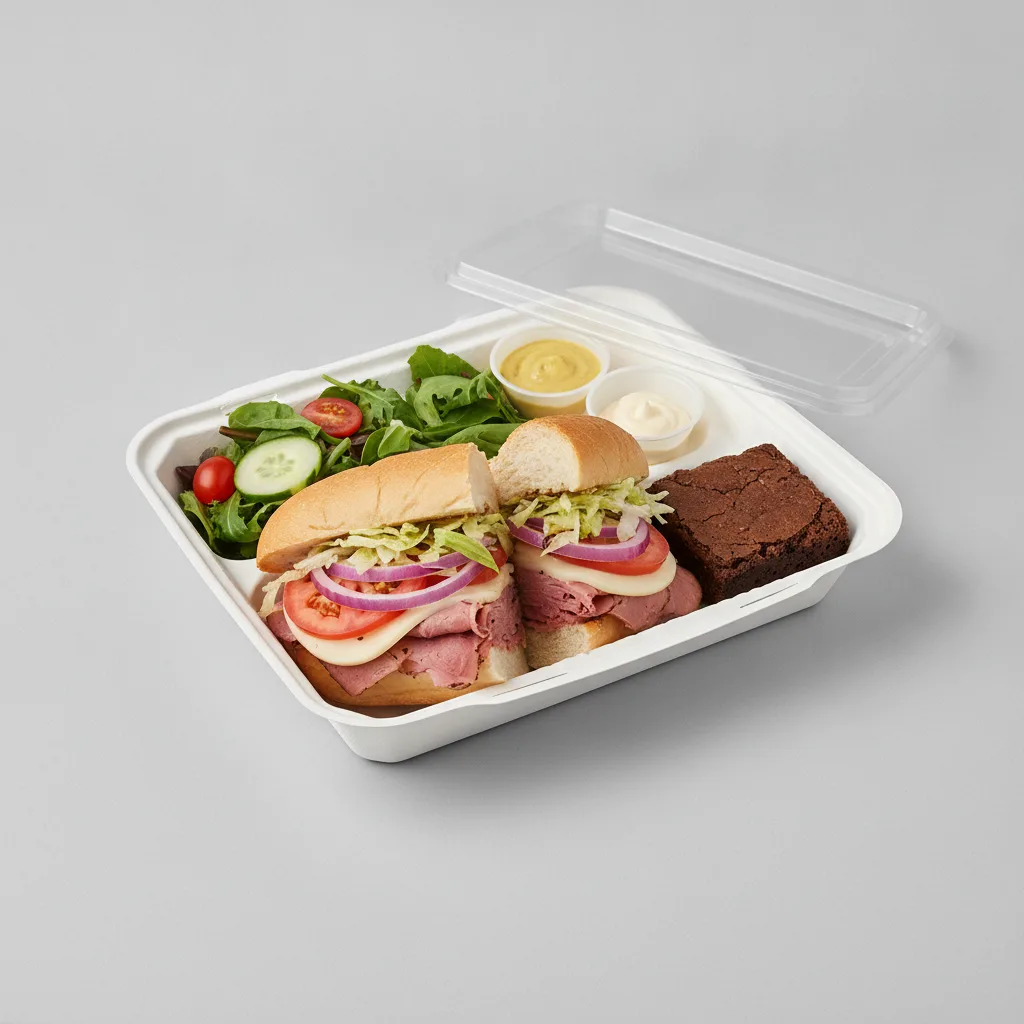 Standard Lieutenant Box Lunch - Pastrami with White Bread, Side Salad and Brownie