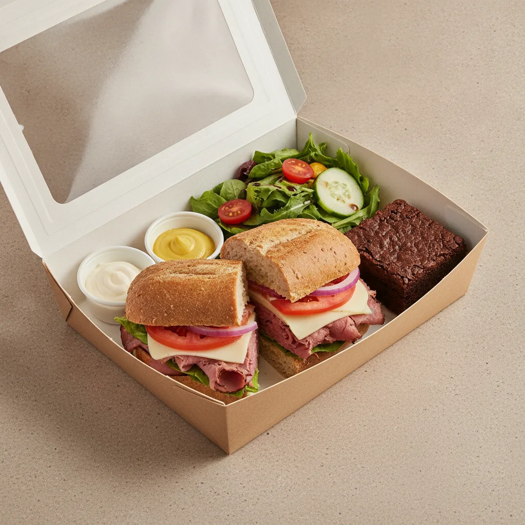 Standard Lieutenant Box Lunch - Pastrami with Wheat Bread, Side Salad and Brownie