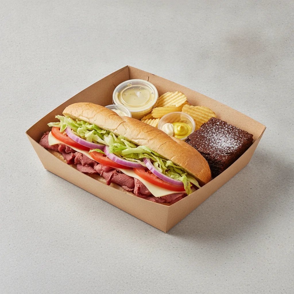 Standard Lieutenant Box Lunch - Corned Beef with White Bread, Chips and Brownie