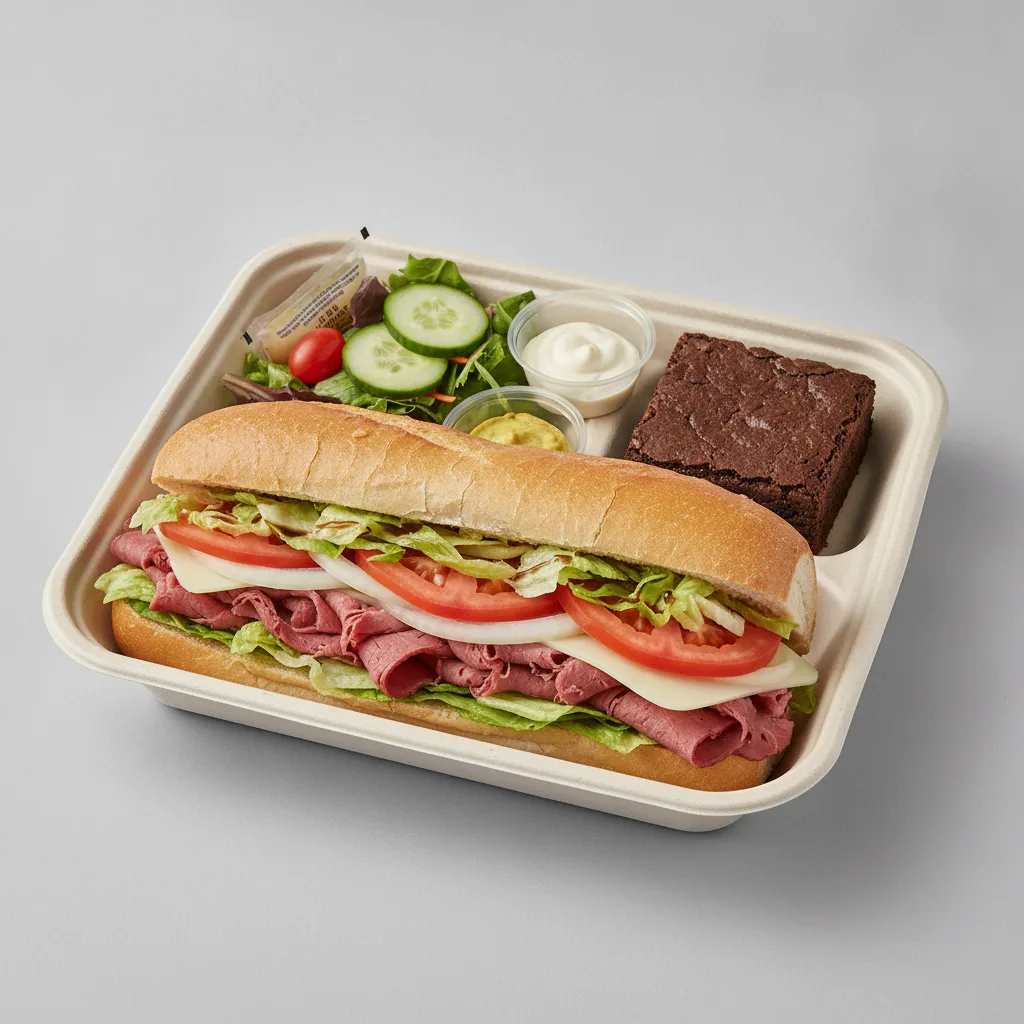 Standard Lieutenant Box Lunch - Corned Beef with White Bread, Side Salad and Brownie