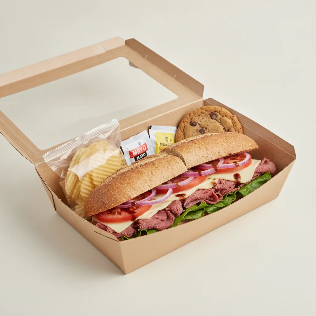 Standard Lieutenant Box Lunch - Corned Beef with Wheat Bread, Chips and Assorted Cookie