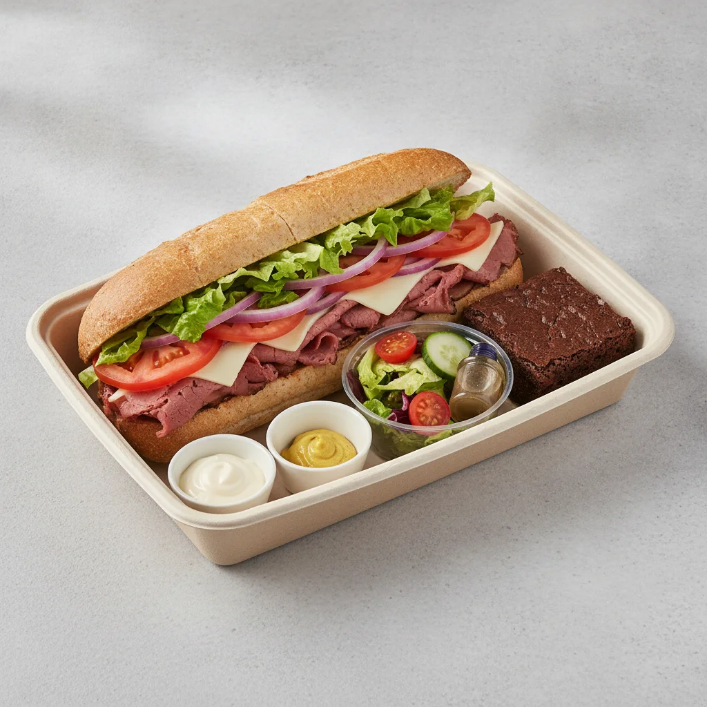 Standard Lieutenant Box Lunch - Corned Beef with Wheat Bread, Side Salad and Brownie