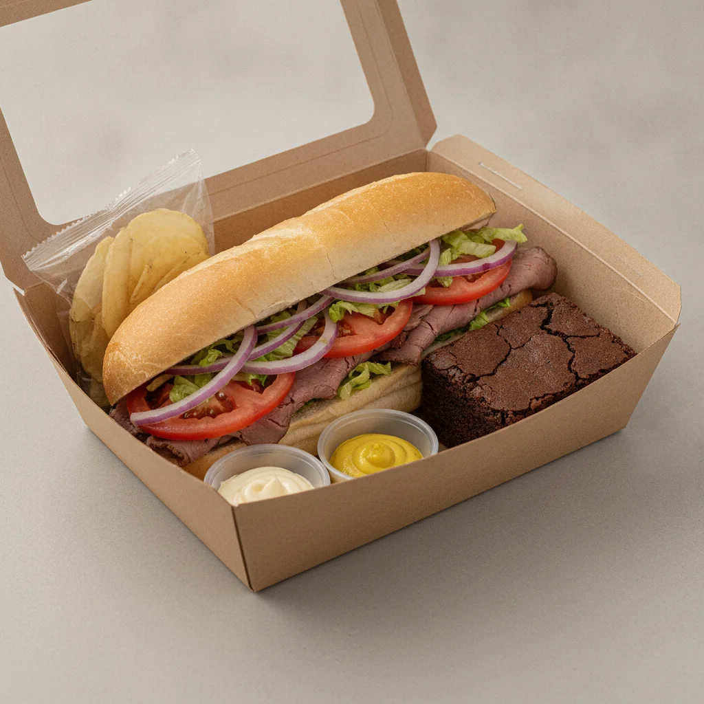 Standard Lieutenant Box Lunch - Roast Beef with White Bread, Chips and Brownie