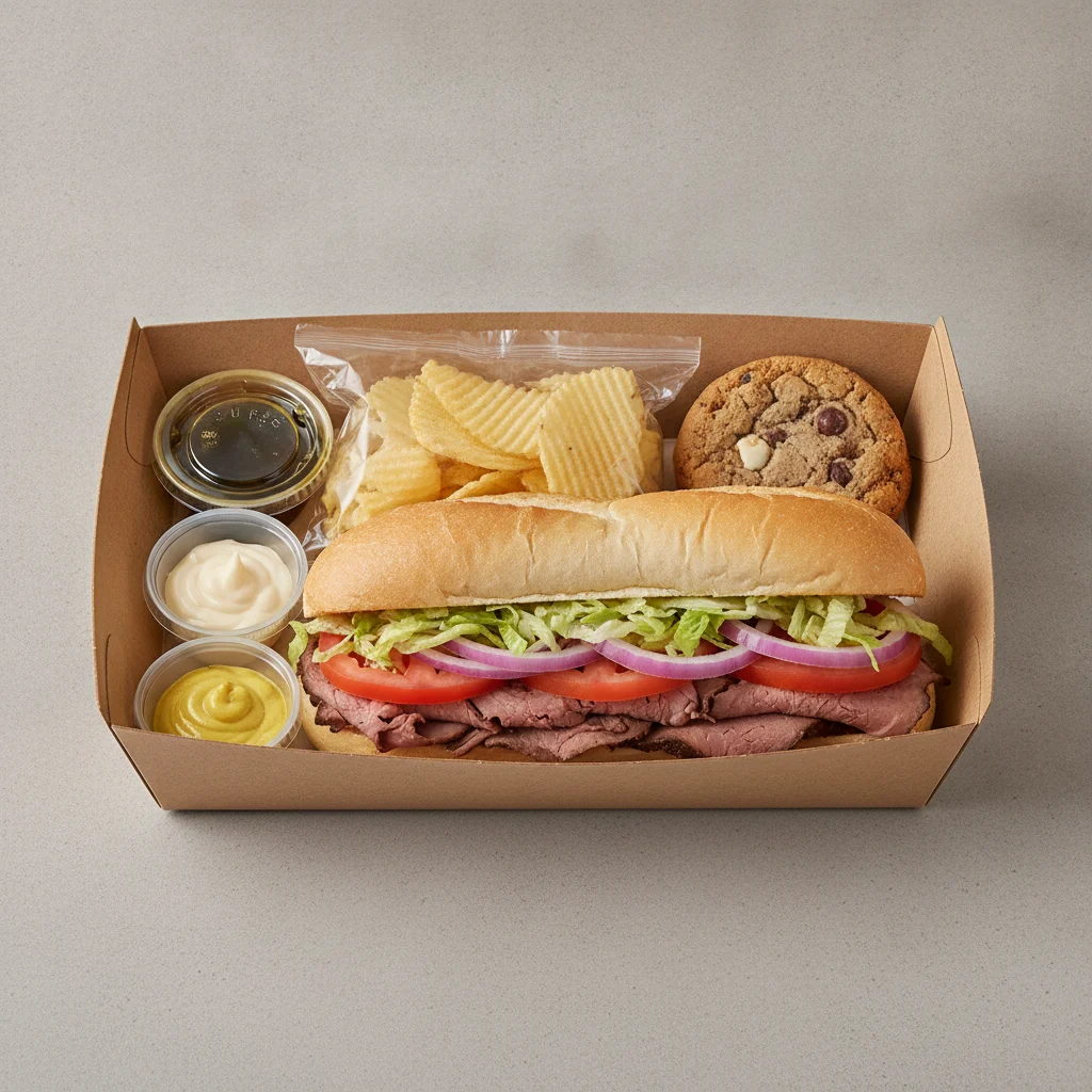Standard Lieutenant Box Lunch - Roast Beef with White Bread, Chips and Assorted Cookie