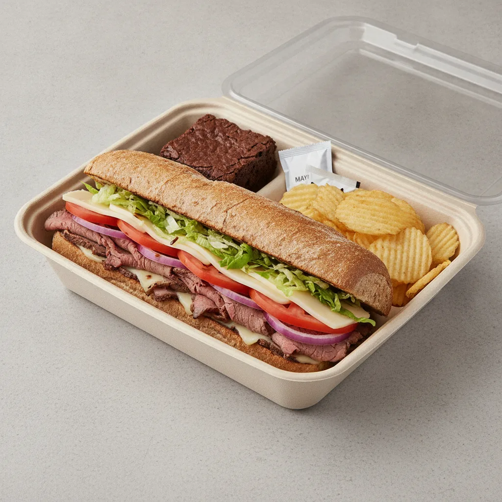 Standard Lieutenant Box Lunch - Roast Beef with Wheat Bread, Chips and Brownie