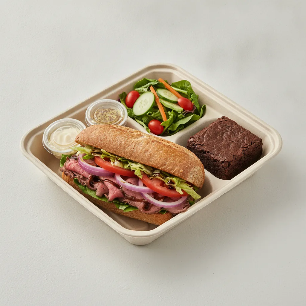 Standard Lieutenant Box Lunch - Roast Beef with Wheat Bread, Side Salad and Brownie