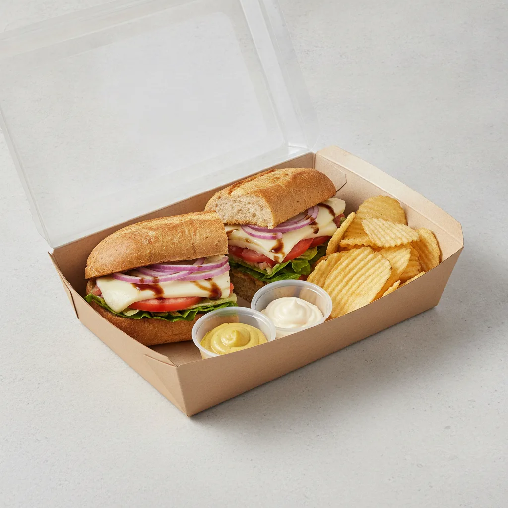 Standard Lieutenant Box Lunch - Veggie, Gluten Free Bread, and Chips.