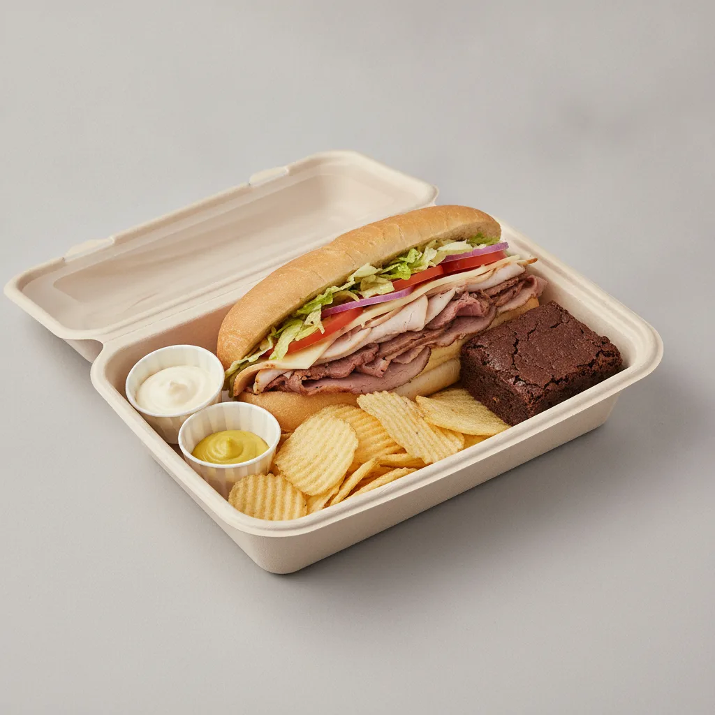 Deluxe Lieutenant Box Lunch - 8-in Turkey, Roast Beef, White Bread, Chips and Brownie