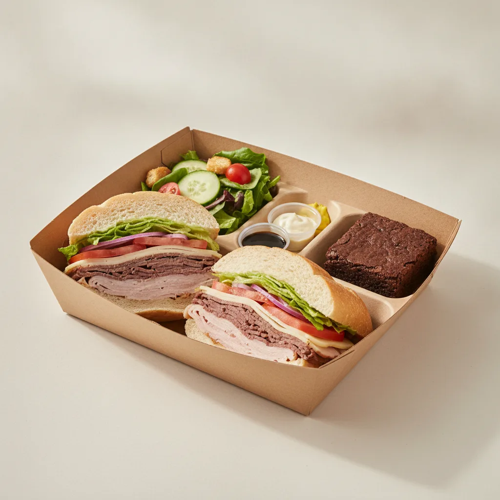 Deluxe Lieutenant Box Lunch - 8-in Turkey, Roast Beef, White Bread, Side Salad and Brownie