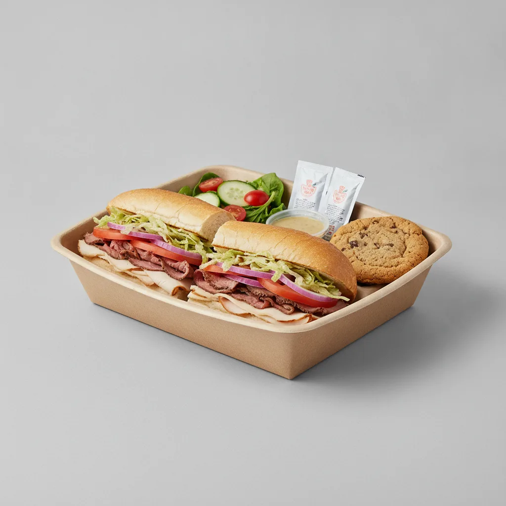 Deluxe Lieutenant Box Lunch - 8-in Turkey, Roast Beef, White Bread, Side Salad and Assorted Cookie