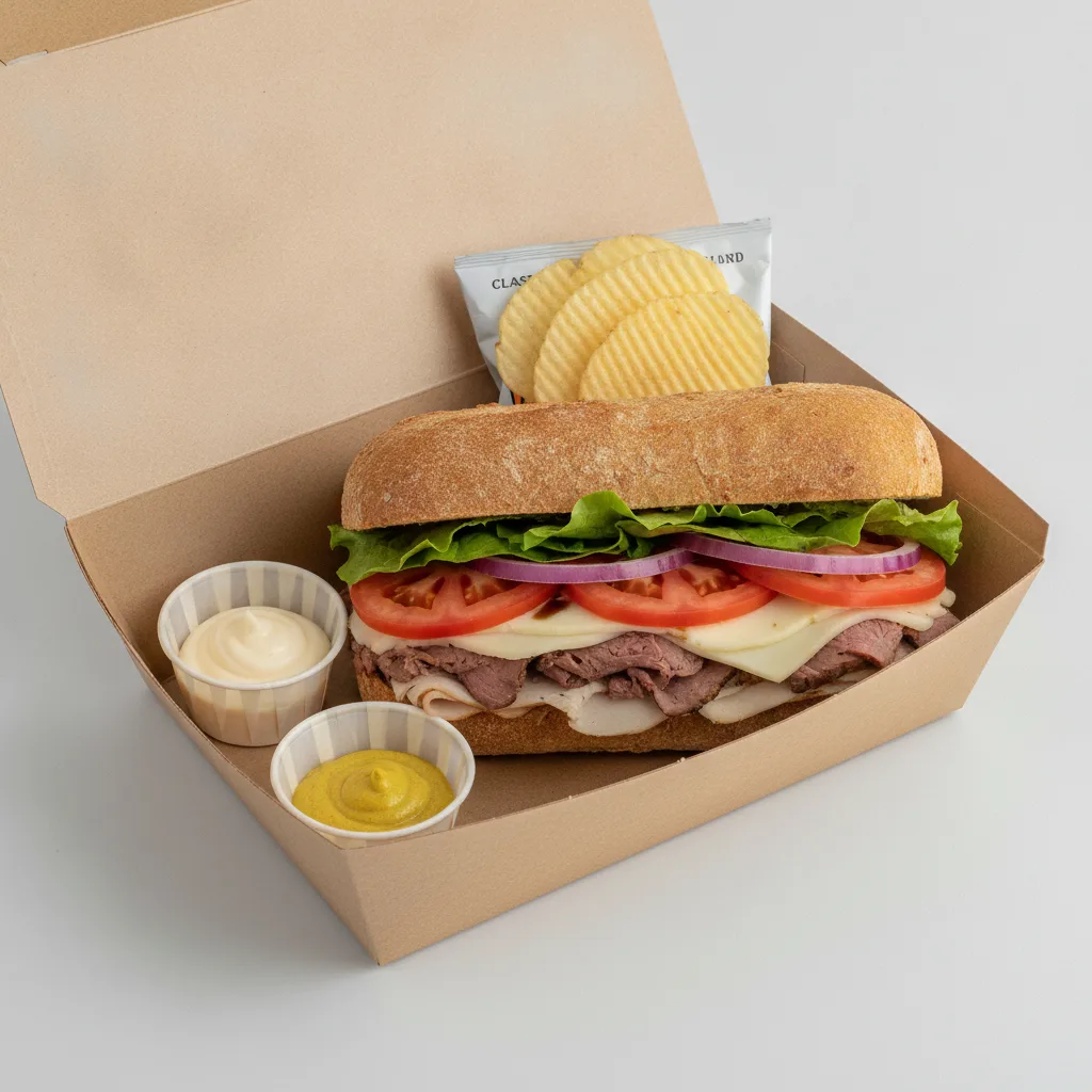 Deluxe Lieutenant Box Lunch - 8-in Turkey, Roast Beef, Gluten Free Bread and Chips
