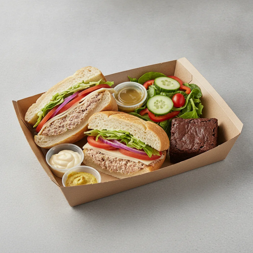 Deluxe Lieutenant Box Lunch -8-in Tuna, White Bread, Side Salad and Brownie