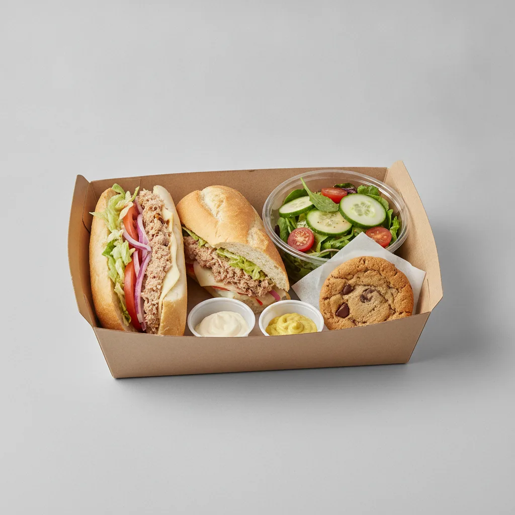 Deluxe Lieutenant Box Lunch - 8-in Tuna, White Bread, Side Salad and Assorted Cookie