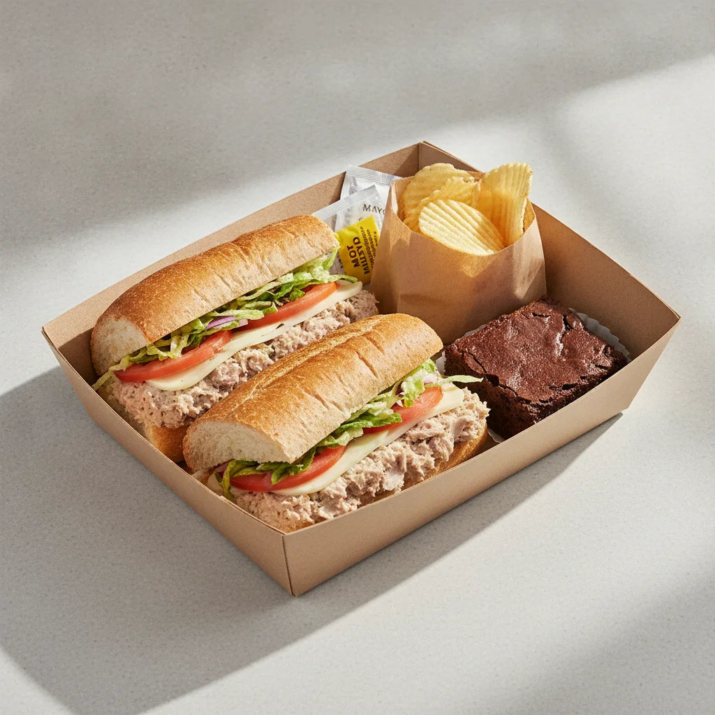 Deluxe Lieutenant Box Lunch - 8-in Tuna, Wheat Bread, Chips and Brownie