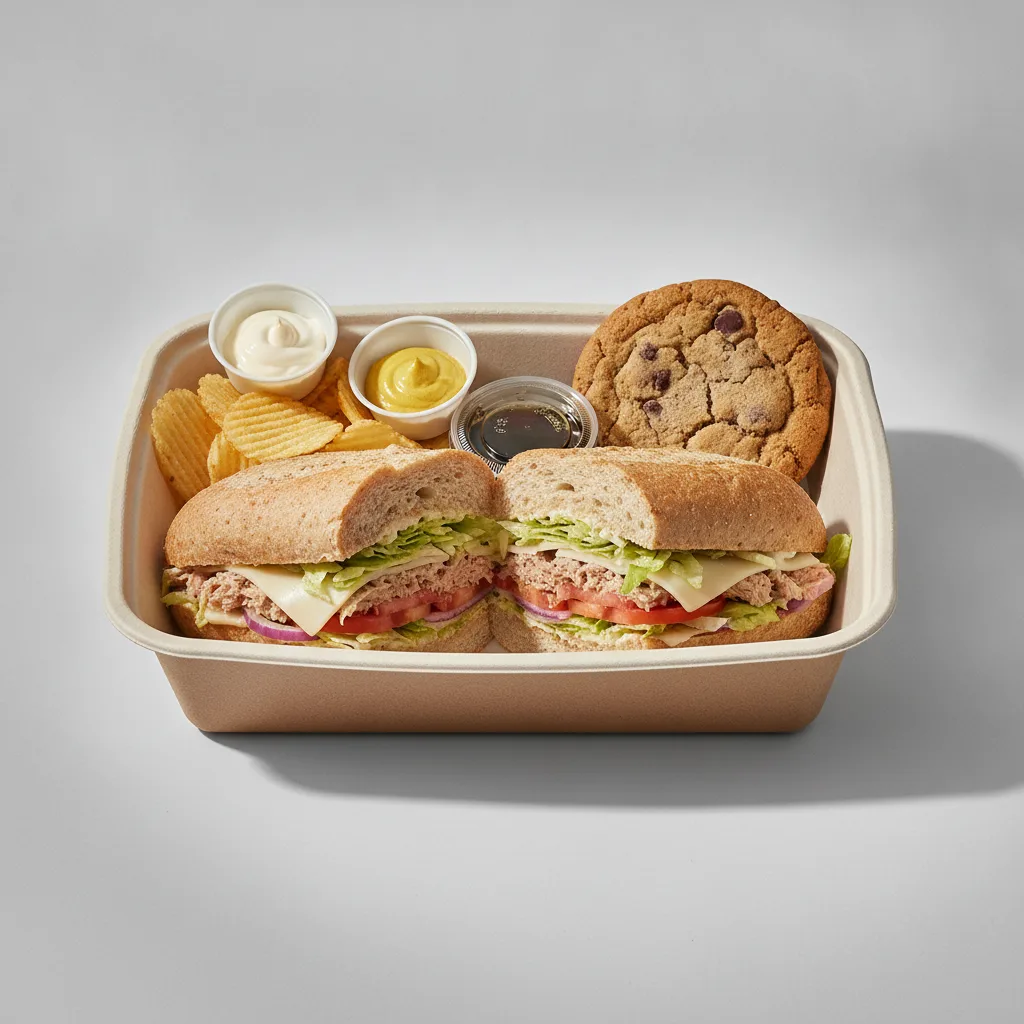 Deluxe Lieutenant Box Lunch - 8-in Tuna, Wheat Bread, Chips and Assorted Cookie