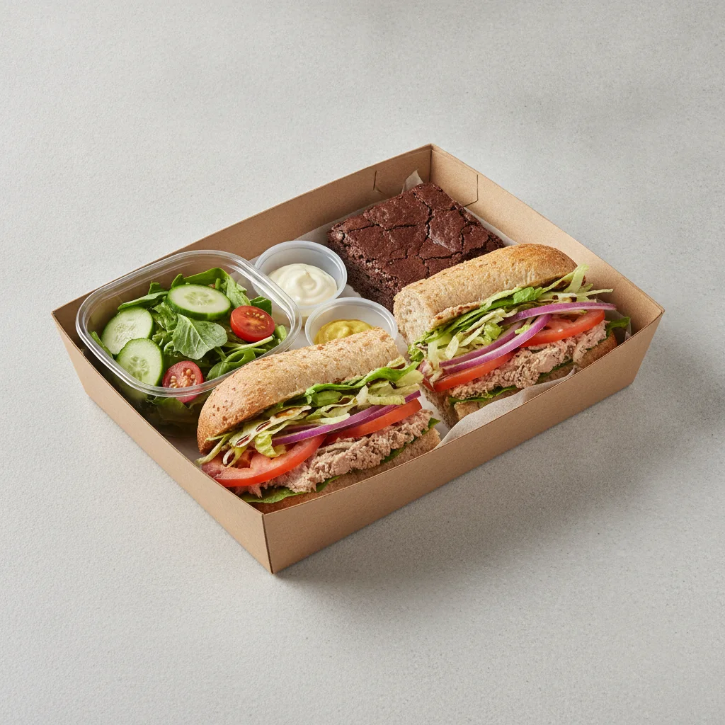 Deluxe Lieutenant Box Lunch - 8-in Tuna, Wheat Bread, Side Salad and Brownie