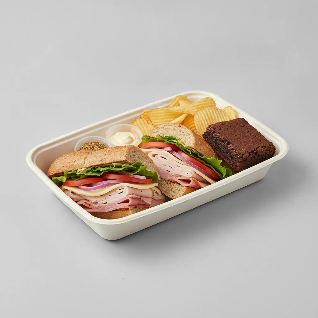 Deluxe Lieutenant Box Lunch - 8-in Turkey, Ham, Wheat Bread, Chips and Brownie