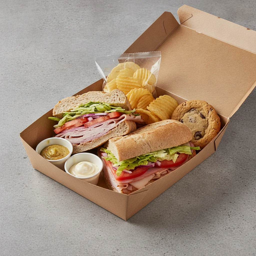 Deluxe Lieutenant Box Lunch - 8-in Turkey, Ham, Wheat Bread, Chips and Assorted Cookie