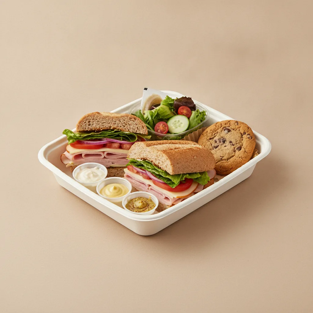 Deluxe Lieutenant Box Lunch - 8-in Turkey, Ham, Wheat Bread, Side Salad and Assorted Cookie