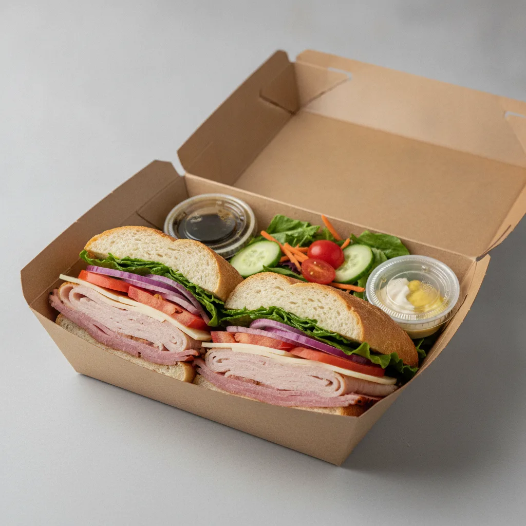 Deluxe Lieutenant Box Lunch - 8-in Turkey, Ham, Gluten Free Bread and Side Salad