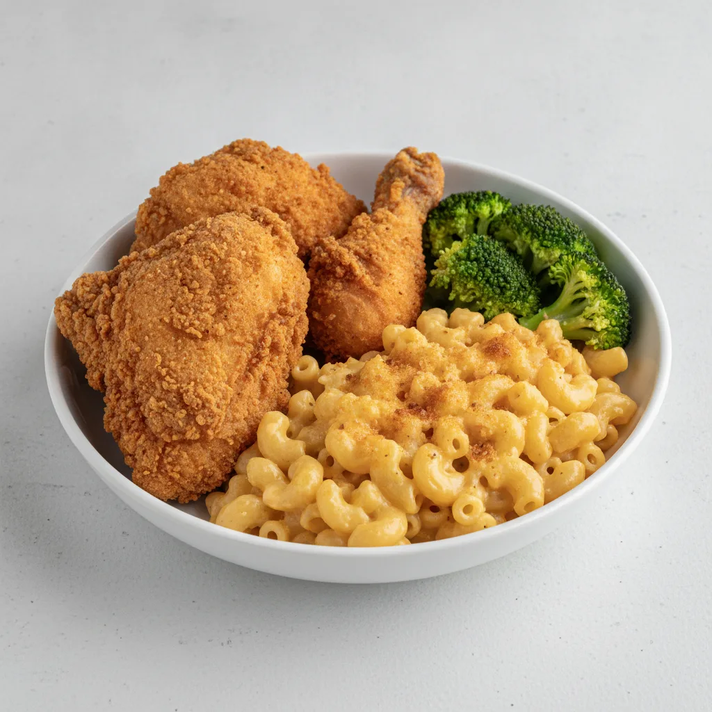Fried Chicken - Breast and Wing with Mac and Cheese Fried Chicken - Breast and Wing with Mac and Cheese