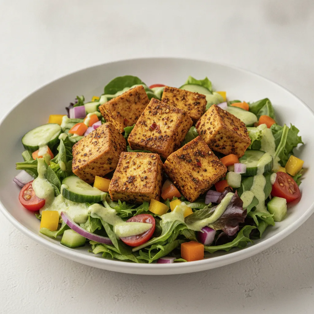 Tofu Garden Salad - Creamy Tomatillo Dressing Tofu Garden Salad - Creamy Tomatillo Dressing