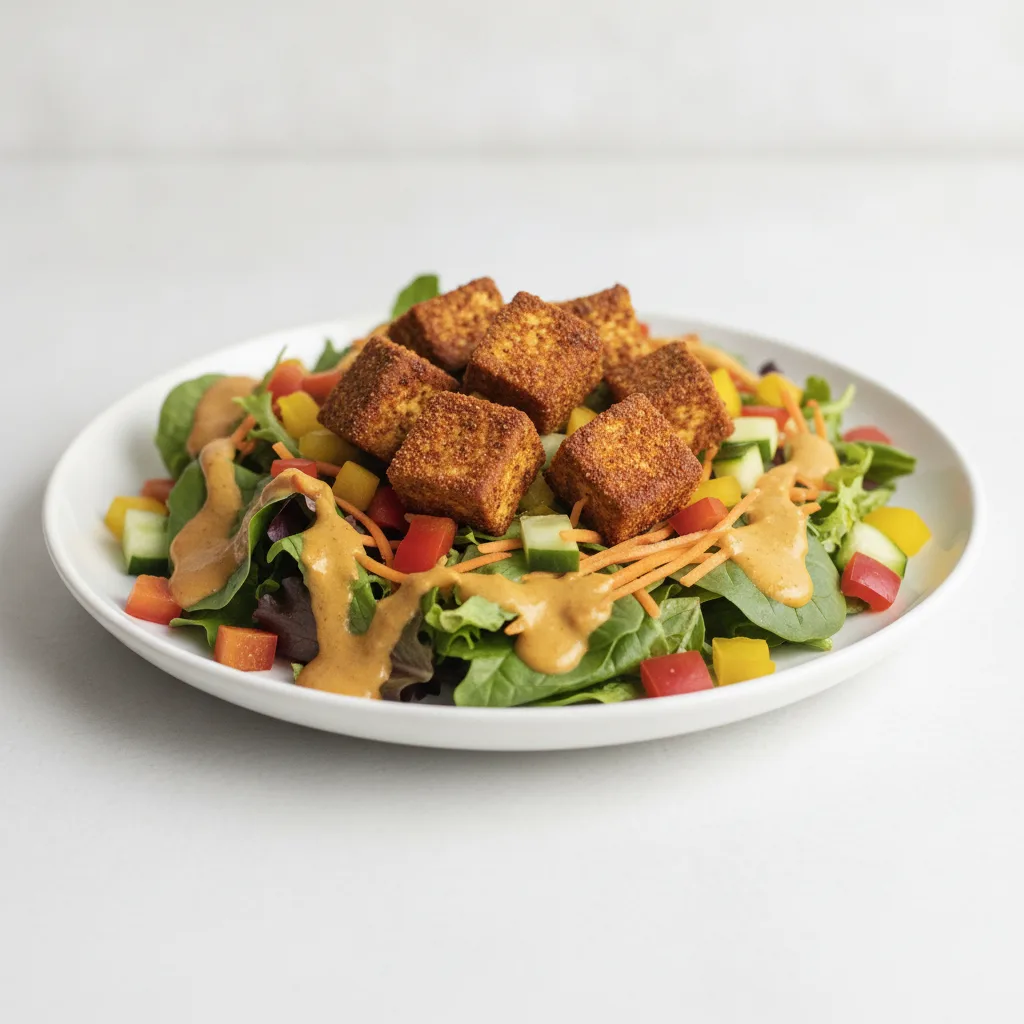 Tofu Garden Salad - Spiced Coconut Curry Dressing Tofu Garden Salad - Spiced Coconut Curry Dressing