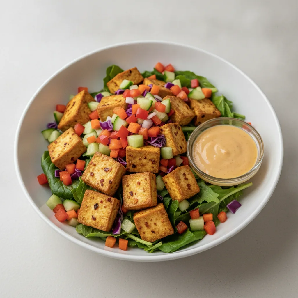 Tofu Garden Salad - Mango Cucumber Dressing Tofu Garden Salad - Mango Cucumber Dressing