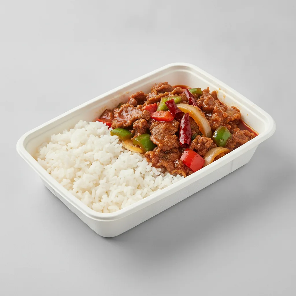 Individual Hunan Beef with Rice Boxed Lunch Individual Hunan Beef with Rice Boxed Lunch