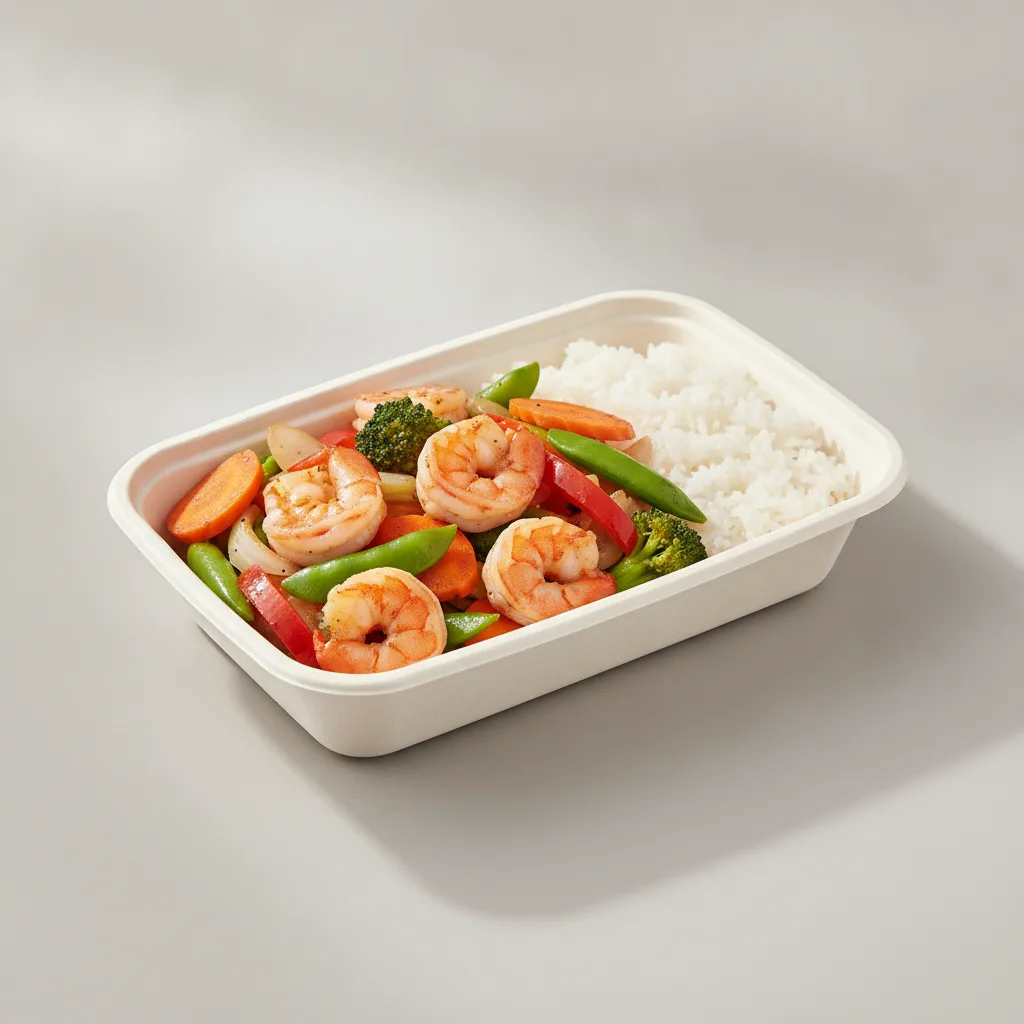 Individual Shrimp with Mixed Vegetables & Rice Boxed Lunch Individual Shrimp with Mixed Vegetables & Rice Boxed Lunch
