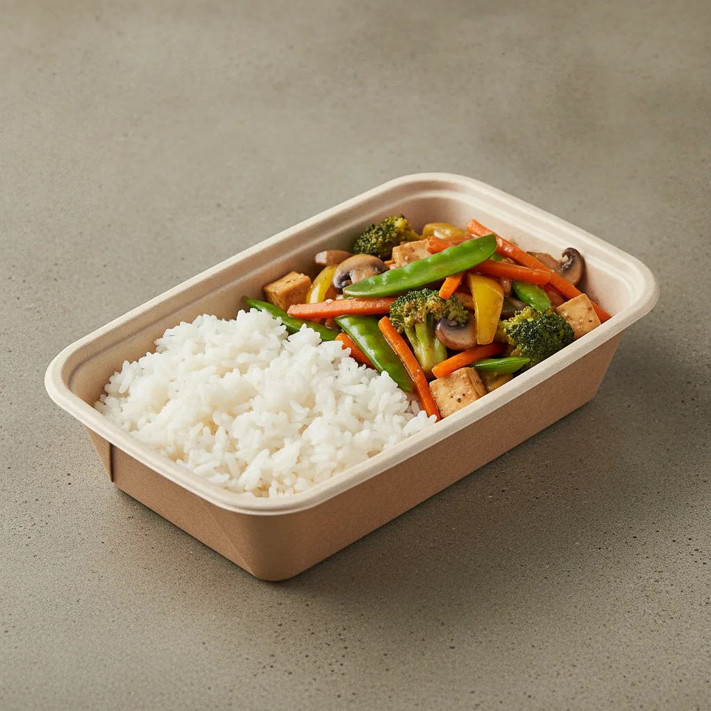 Individual Mixed Vegetables Stir-Fry with Rice Boxed Lunch Individual Mixed Vegetables Stir-Fry with Rice Boxed Lunch