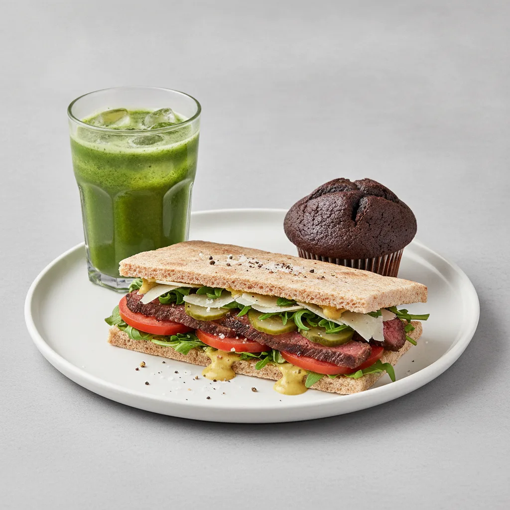 The Ultimate JOE Trio — The Steak, Green Tonic, Chocolate Muffin The Ultimate JOE Trio — The Steak, Green Tonic, Chocolate Muffin