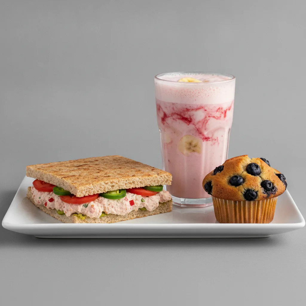 The Ultimate JOE Trio — Spicy Tuna Sandwich, Power Shake, Blueberry Muffin The Ultimate JOE Trio — Spicy Tuna Sandwich, Power Shake, Blueberry Muffin