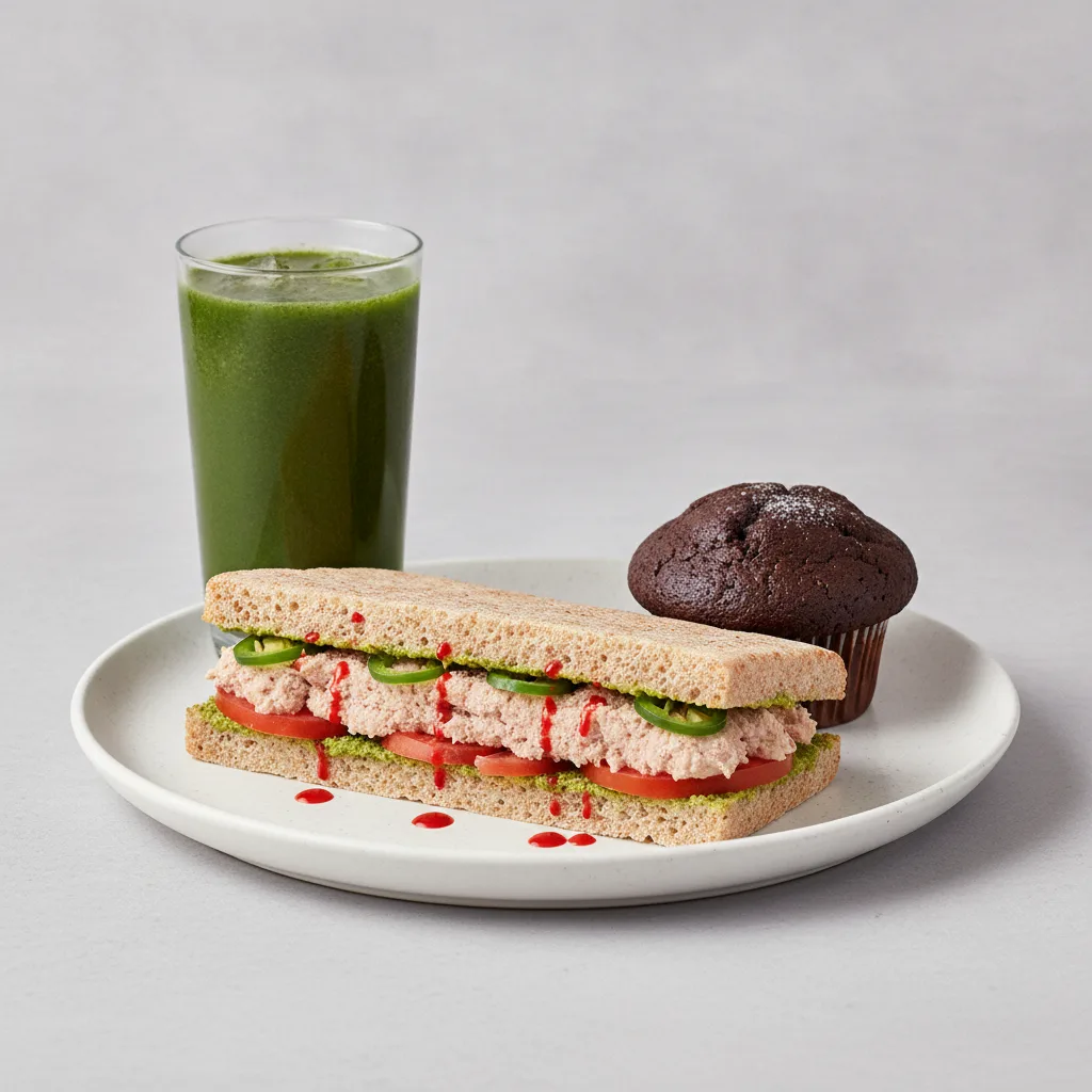 The Ultimate JOE Trio — Spicy Tuna Sandwich, Green Tonic, Chocolate Muffin The Ultimate JOE Trio — Spicy Tuna Sandwich, Green Tonic, Chocolate Muffin