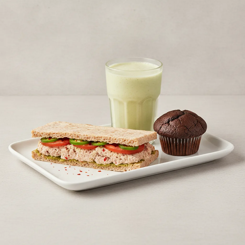 The Ultimate JOE Trio — Spicy Tuna Sandwich, Avo Shake, Chocolate Muffin The Ultimate JOE Trio — Spicy Tuna Sandwich, Avo Shake, Chocolate Muffin