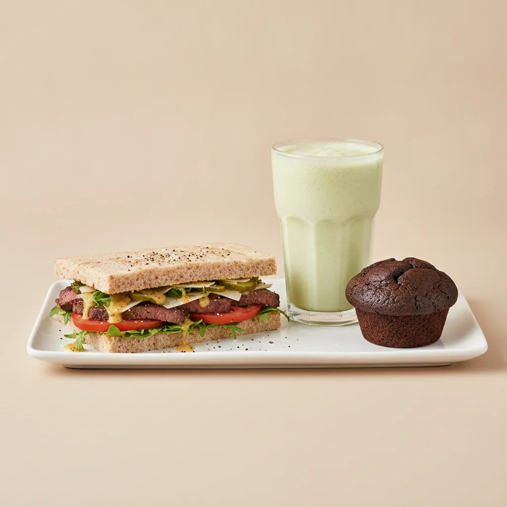 The Ultimate JOE Trio — The Steak, Avo Shake, Chocolate Muffin