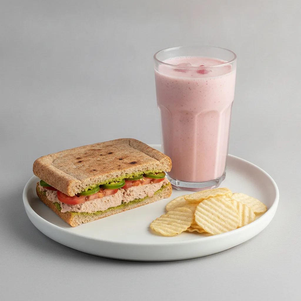 The Ultimate JOE Trio — Spicy Tuna Sandwich, Power Shake, JOE's Protein Chips
