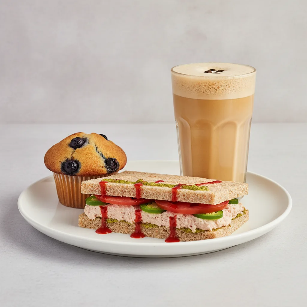 The Ultimate JOE Trio — Spicy Tuna Sandwich, Coffee Shake, Blueberry Muffin