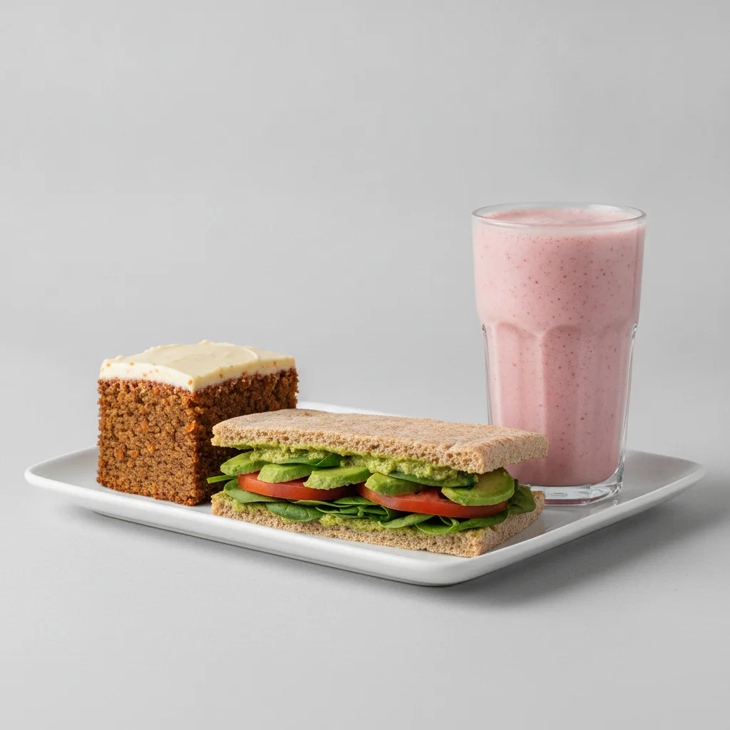 The Ultimate JOE Trio — Dairy-free Avocado Sandwich, Power Shake, Carrot Cake The Ultimate JOE Trio — Dairy-free Avocado Sandwich, Power Shake, Carrot Cake