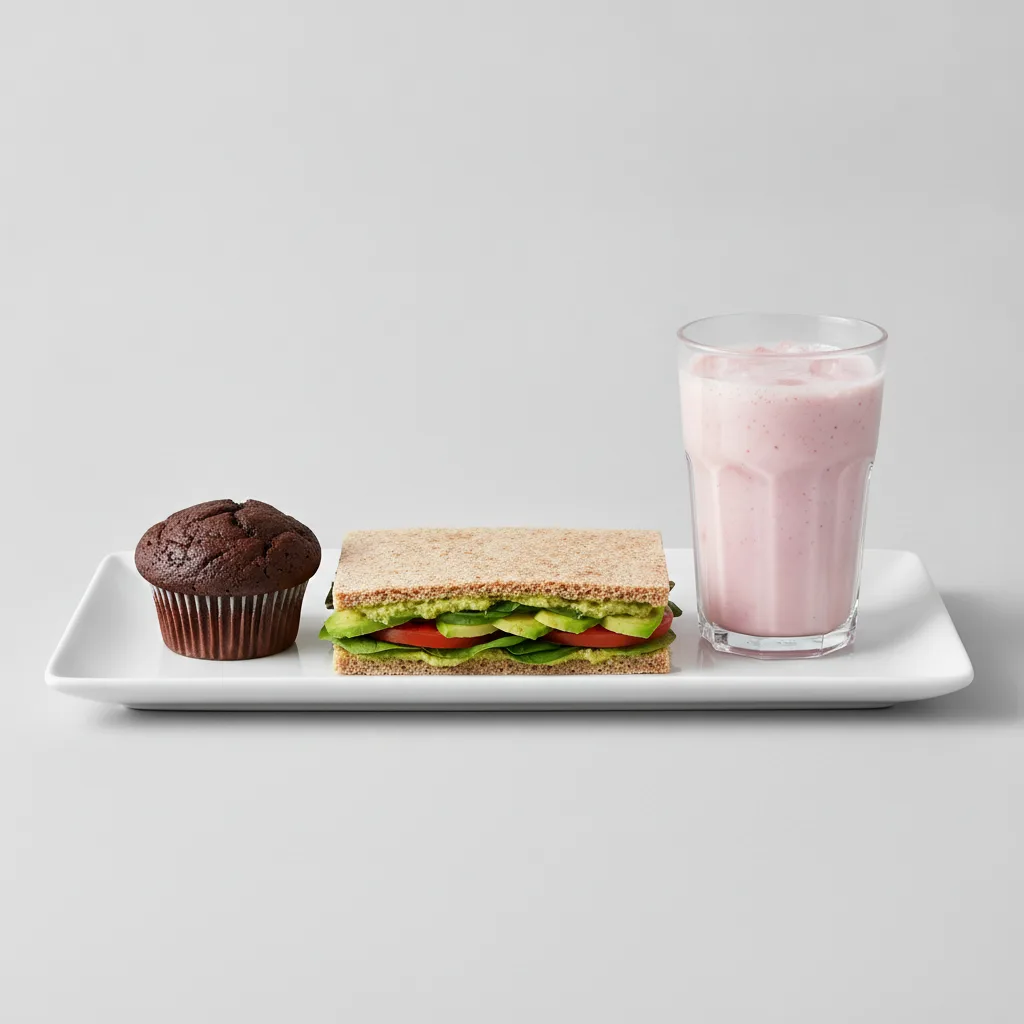 The Ultimate JOE Trio — DF Avocado Sandwich, Power Shake, Chocolate Muffin The Ultimate JOE Trio — DF Avocado Sandwich, Power Shake, Chocolate Muffin
