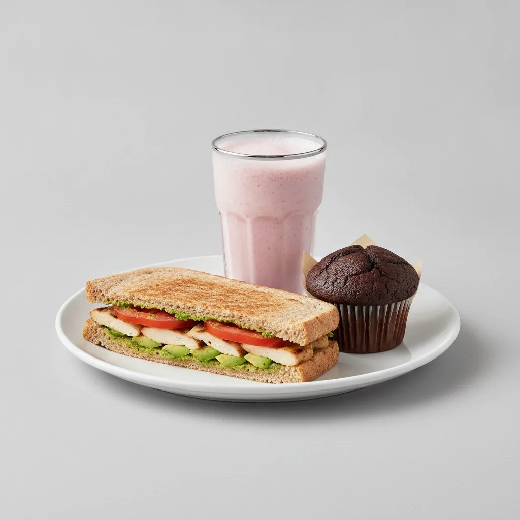 The Ultimate JOE Trio — JOE's Club Sandwich, Power Shake, Chocolate Muffin