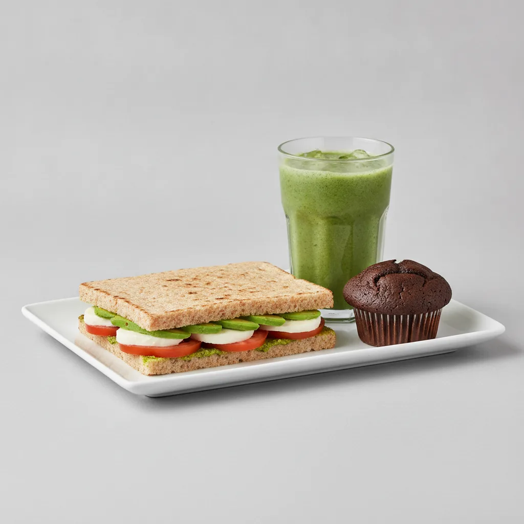 The Ultimate JOE Trio — Avocado Sandwich, Green Tonic, Chocolate Muffin