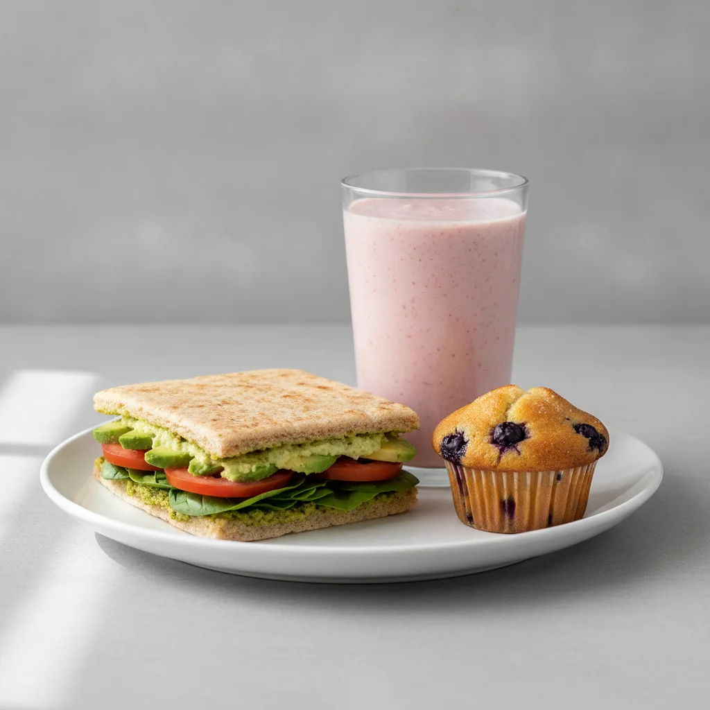 The Ultimate JOE Trio — DF Avocado Sandwich, Power Shake, Blueberry Muffin