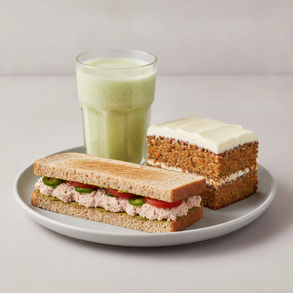 The Ultimate JOE Trio — Spicy Tuna Sandwich, Prince of Green, Carrot Cake