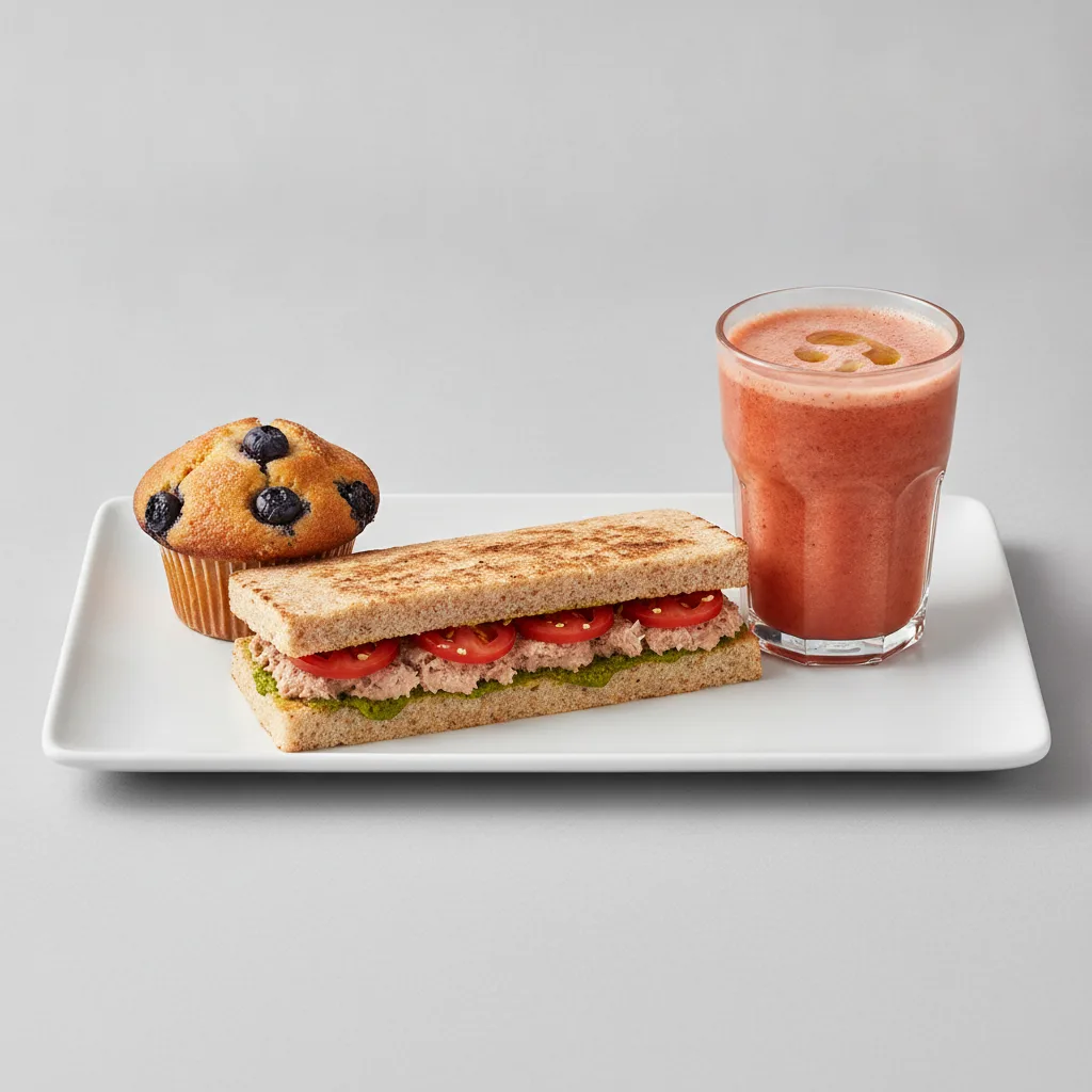 The Ultimate JOE Trio — Spicy Tuna Sandwich, Stress Down, Blueberry Muffin