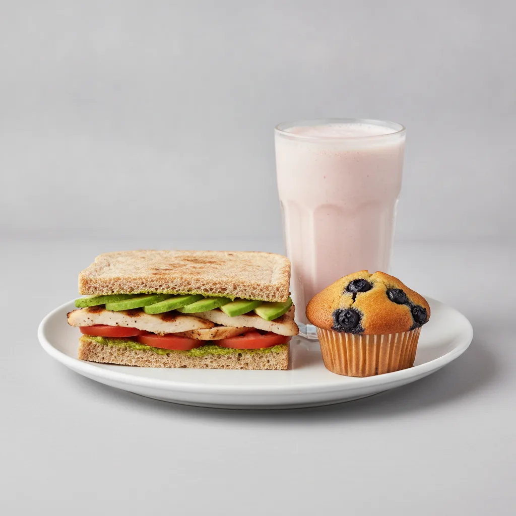 The Ultimate JOE Trio — JOE's Club Sandwich, Power Shake, Blueberry Muffin