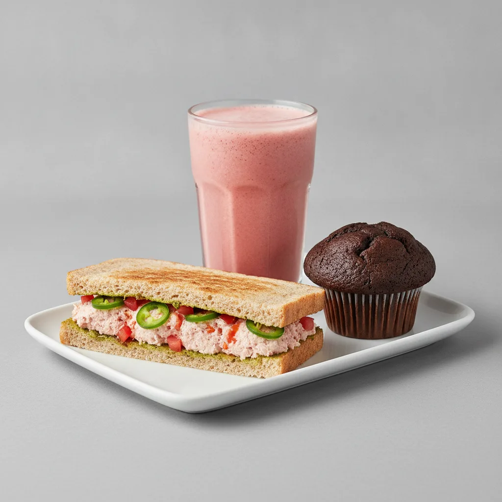 The Ultimate JOE Trio — Spicy Tuna Sandwich, Power Shake, Chocolate Muffin The Ultimate JOE Trio — Spicy Tuna Sandwich, Power Shake, Chocolate Muffin